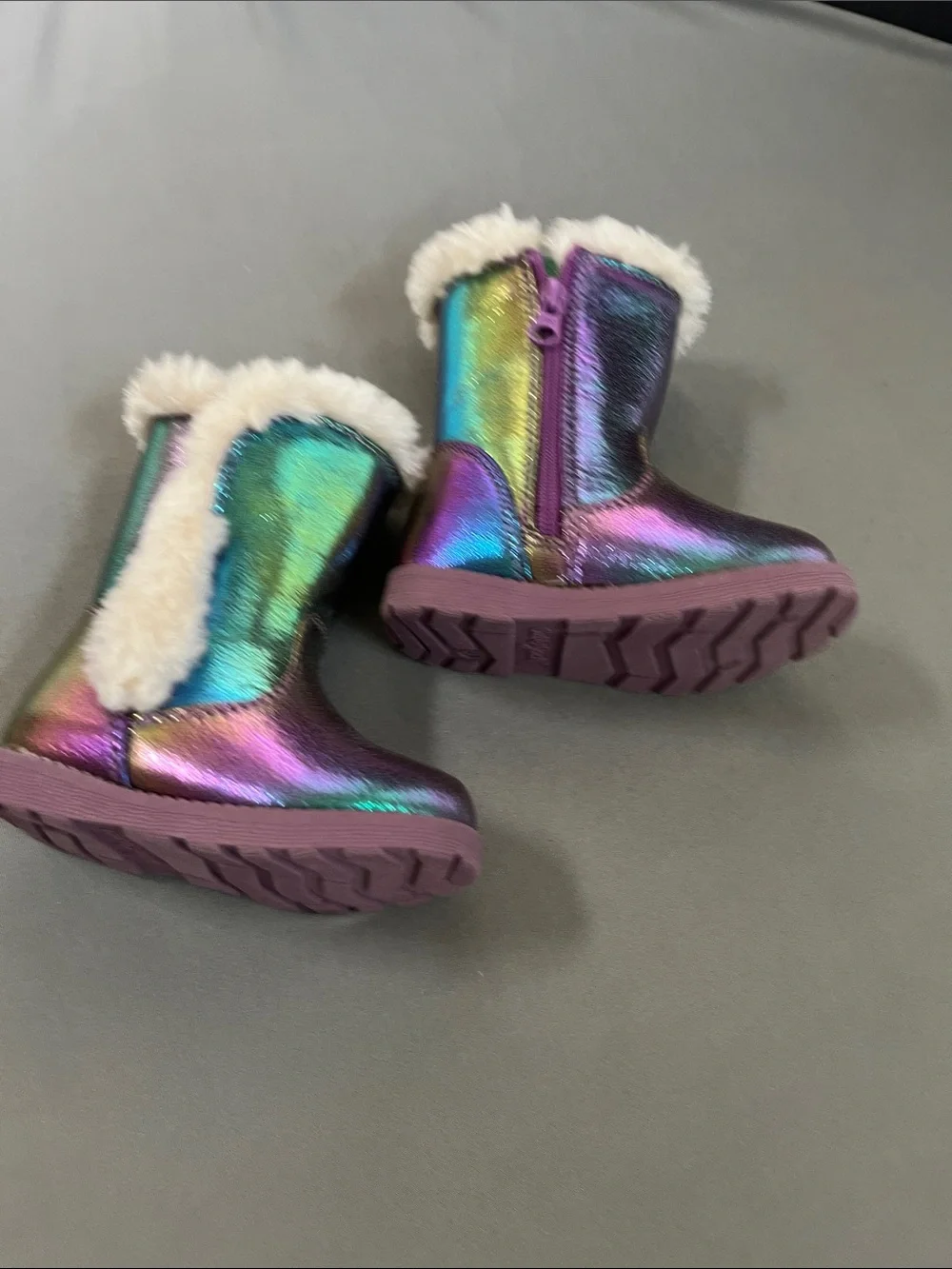 Girls Iridescent Purple Faux-Fur Lined Rain & Snow Boots